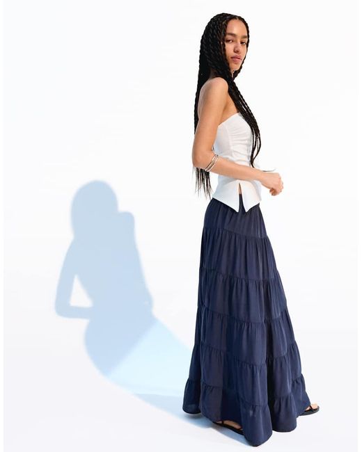 Bershka Blue Rustic Midi Skirt