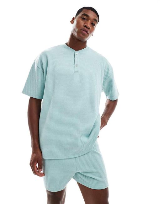ASOS Pyjamaset Van Wafelstof in het Blue voor heren