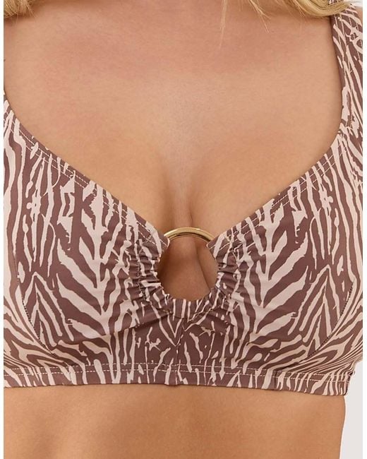 Wolf & Whistle Multicolor Raquel Tiger Print Crop Bikini Top With Tortoise Shell Ring