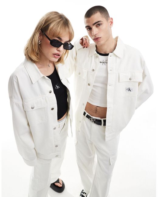 Calvin Klein White Unisex Co-ord Oversized Workwear Denim Jacket