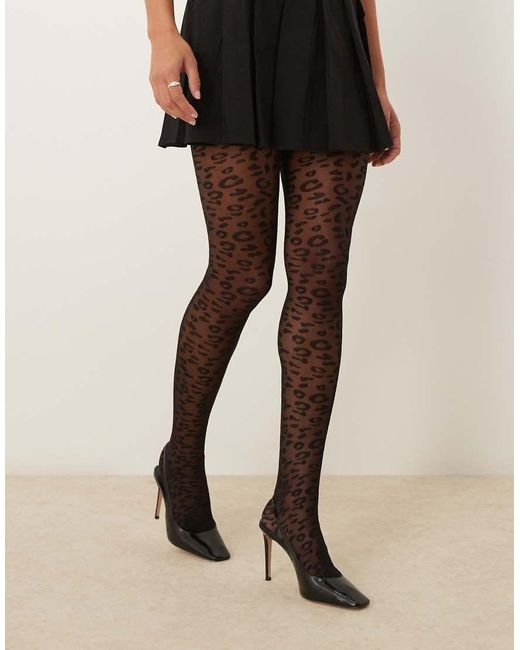 New Look Black Animal Print Tights