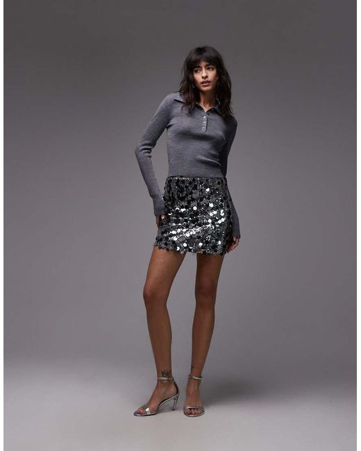 ASOS Gray Mixed Sequin Mini Skirt