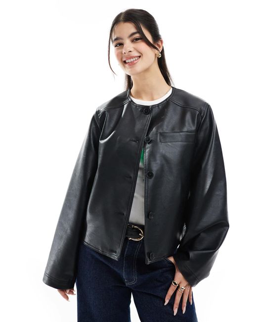 Veste en imitation cuir épurée sans col ASOS en coloris Blue