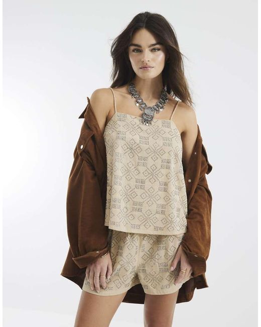 River Island Natural Sleeveless Embellished Cami Top