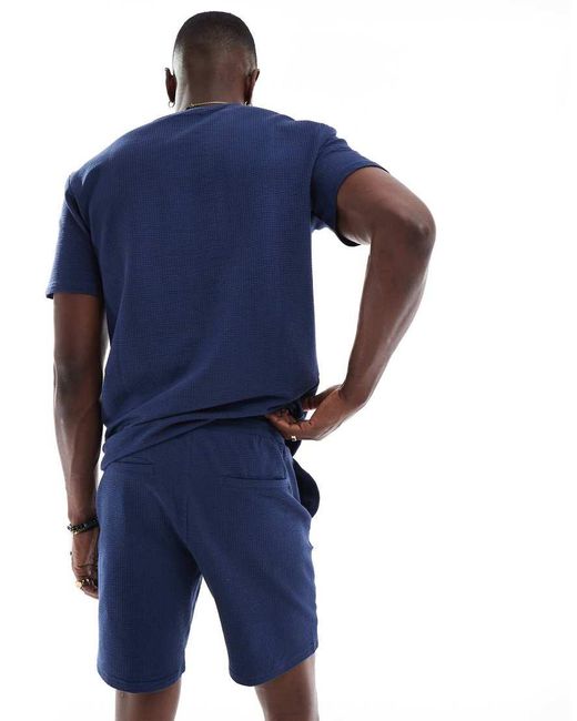 Only & Sons Blue Waffle Short Co-ord for men