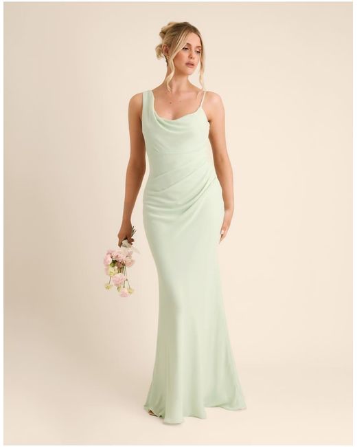 Six Stories White Bridesmaid Crepe Asymmetric Cowl Neck Maxi Dress