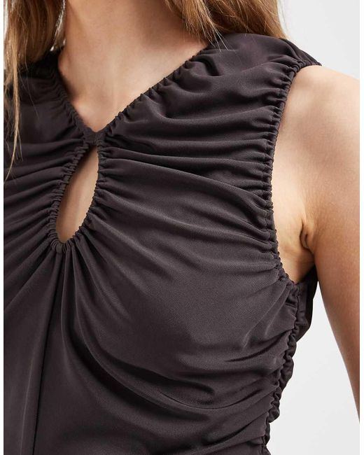 & Other Stories Blue Ruched Jersey Top With Keyhole