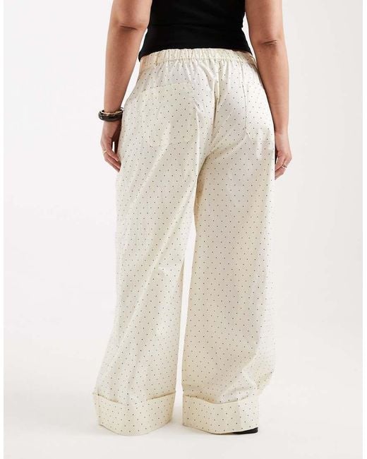 ASOS Natural Asos Design Curve Wide Leg Trousers With Turn Up