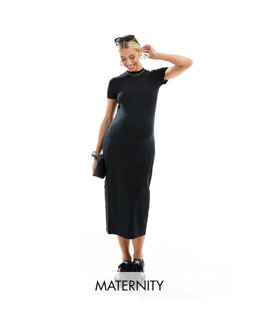 Mama.licious Black Mamalicious Maternity Short Sleeve Jersey Midi Dress