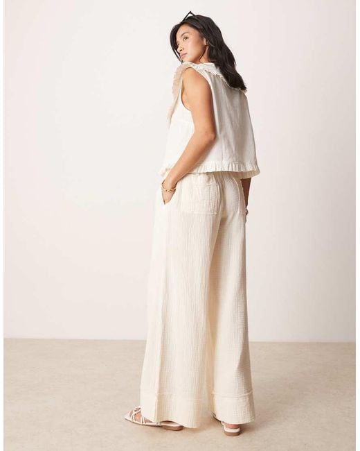 ASOS Natural Asos Design Petite Cheesecloth Pull On Trousers With Raw Edge