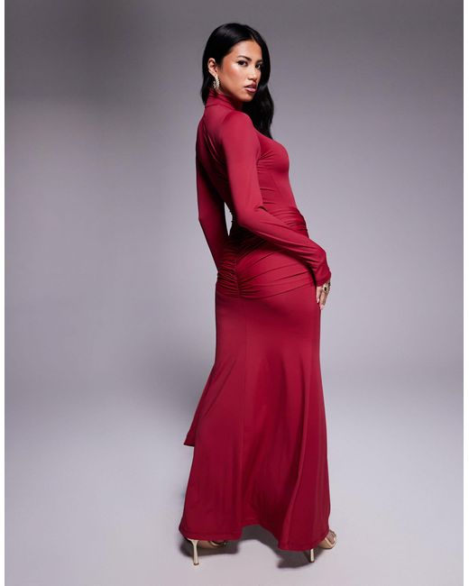 Bardot Red Alix Tie Front Long Sleeve Maxi Dress