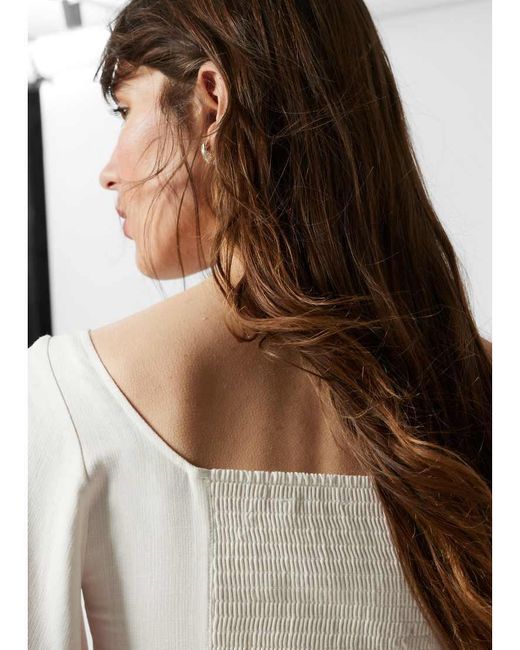 & Other Stories Gray Woven Corset Blouse With Volume Sleeves