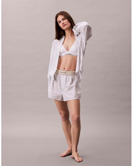 Calvin Klein Gestreepte Pyjamashorts Van Katoenen Popeline in het White