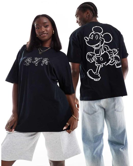 ASOS Black Disney Oversized T-Shirt With Mickey Mouse Outline Prints