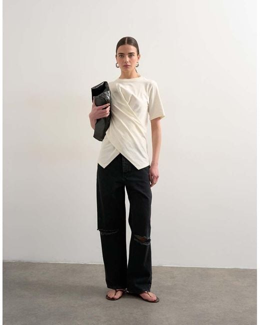 TOPSHOP White Wrap Front Half Sleeves Top