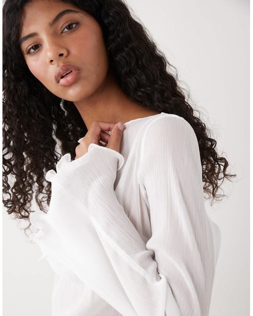 Monki Gray Sheer Floaty Long Sleeve Top