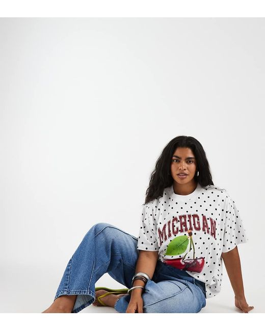 ASOS White Asos Design Curve Oversized Jersey With Michigan Cherry Graphic