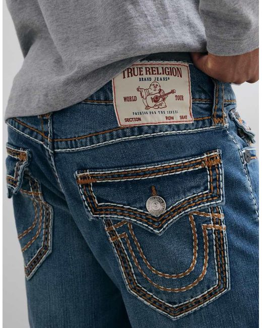 True Religion Gray Ricky Straight Fit Ropestitch Flap Pocket Denim Jeans for men
