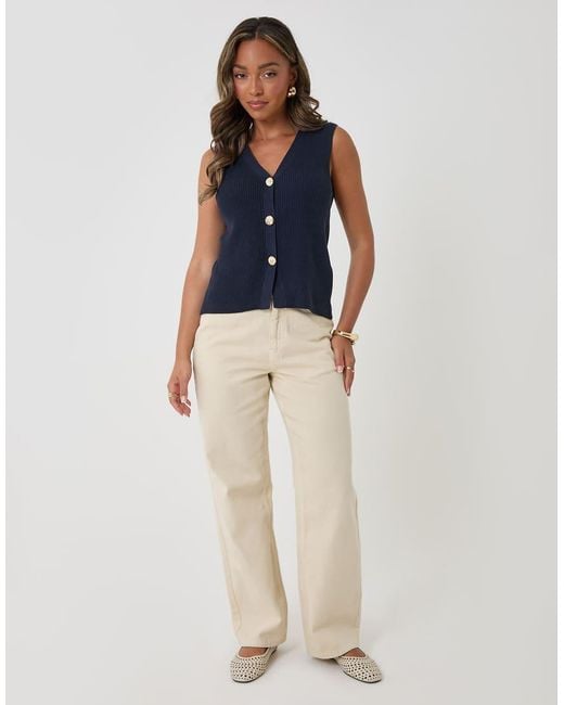 Threadbare Blue Ribbed Longline Waistcoat
