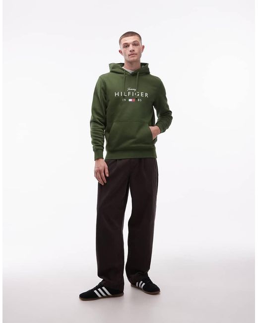 Tommy Hilfiger Green Stacked Large Centre Logo Hoodie for men