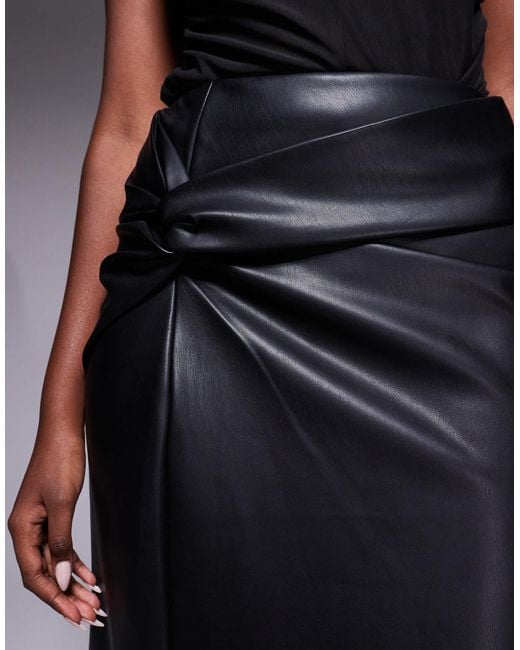 River Island Blue Faux Leather Twist Side Midi Skirt