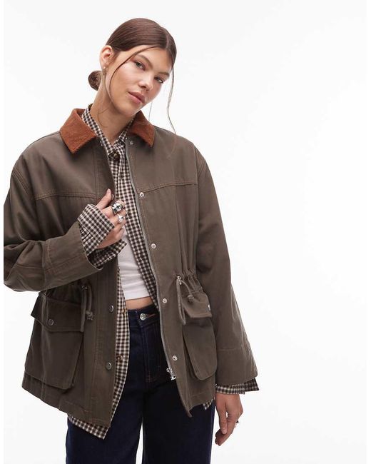 emory park Green Oversized Button Through Worker Jacket