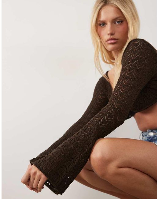 Miss Selfridge Blue Crochet Knitted Twist Top