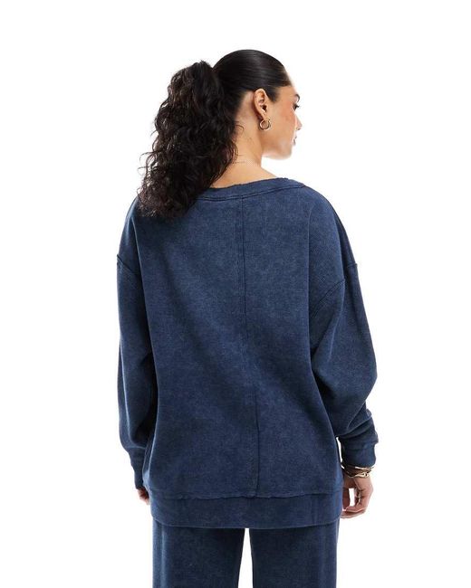 Sudadera Lavado Extragrande Con Escote Bardot De Pico De Tejido Gofrado De (Parte De Un Conjunto) ASOS de color Blue