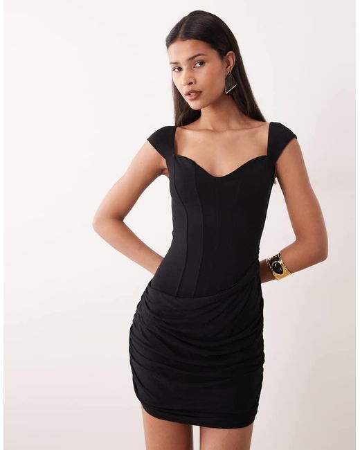 Oh Polly Natural Sweetheart Neckline Drape Skirt Mini Dress