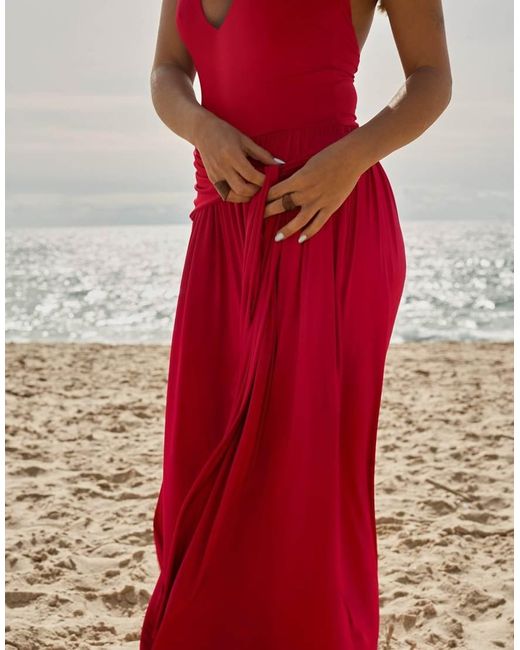 NA-KD Red X Audrey Afonso Jersey Open Back Maxi Dress