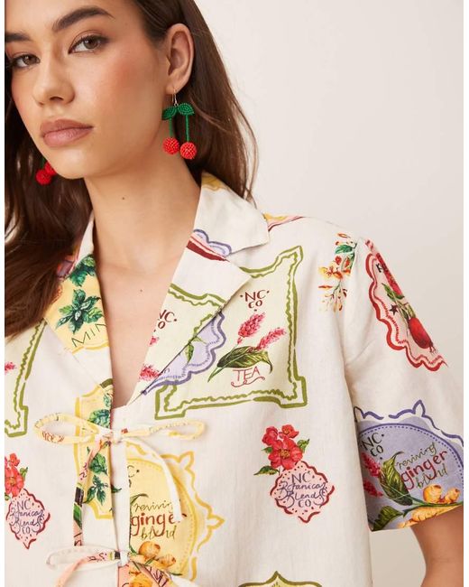 Camisa Con Estampado De Postales De Frutas Y Detalle De Lazada Harper De (Parte De Un Conjunto) Nobody's Child de color Natural