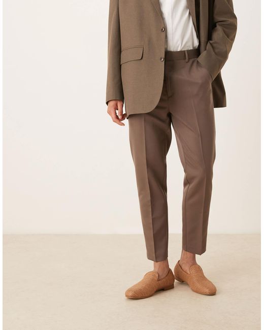 ASOS Natural Smart Tapered Fit Trousers for men