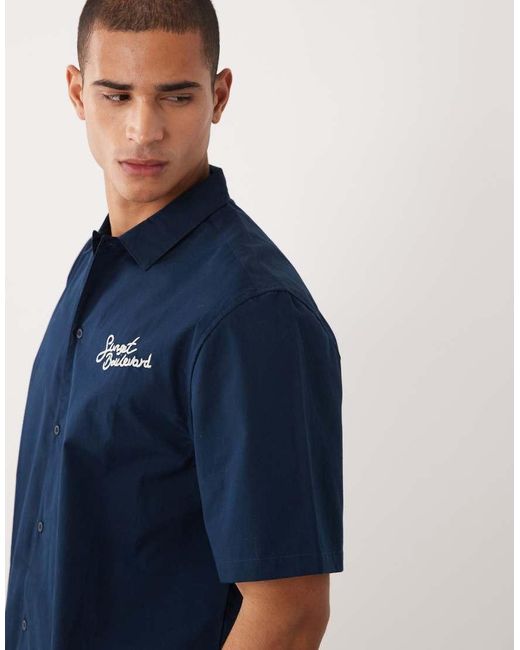 Camicia A Maniche Corte di Threadbare in Blue da Uomo