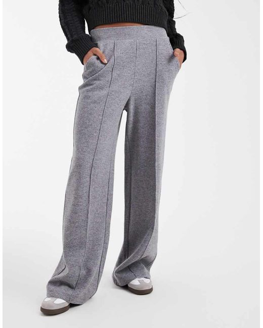 Threadbare White Mock Knit Wide Leg Sweatpants With Seam Detail