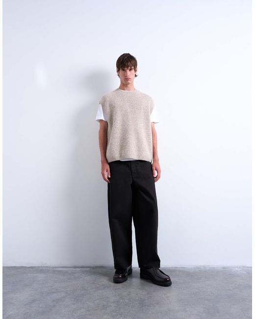 Topman Gray Oversized Fit Knitted Crew Neck Tank for men