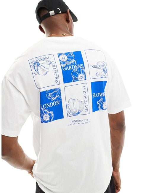 Jack & Jones Blue Oversized T-shirt With City Garden Back Print for men