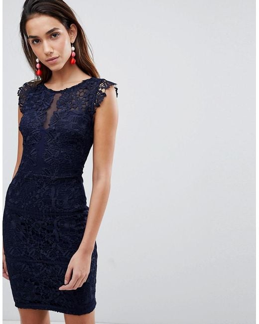 Lipsy Blue Lace Dress With Frill Sleeve
