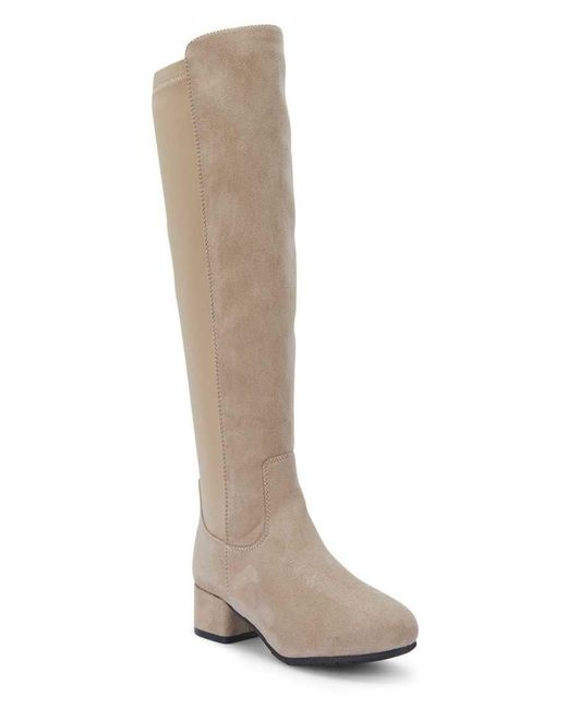 SEQWL Wide Fit White Knee High Boots With Block Heel And Zip Closure