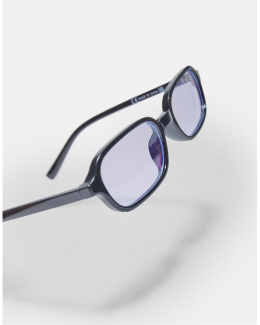 Stradivarius Metallic Rectangular Blue Light Glasses