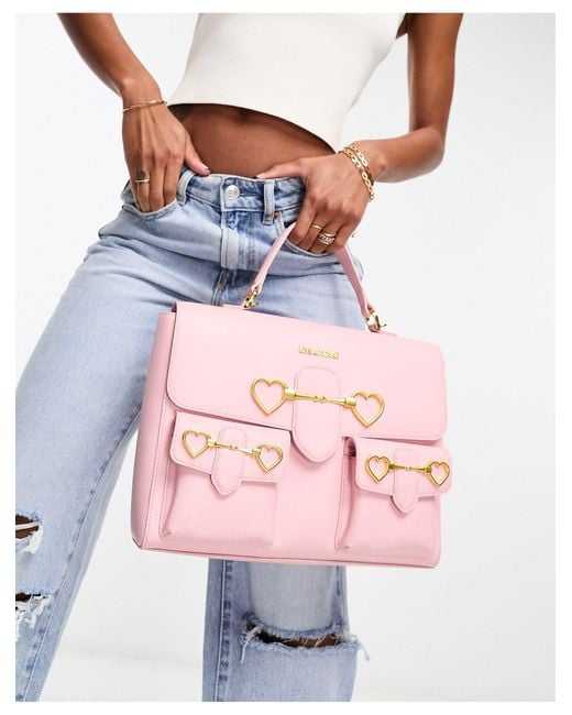 Love Moschino Pink Heart Bar Satchel Bag