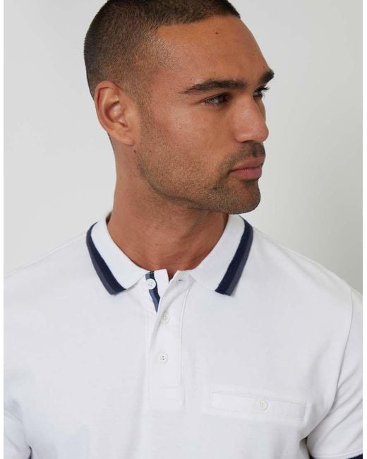 Threadbare White Jetted Pocket Cotton Polo Shirt for men