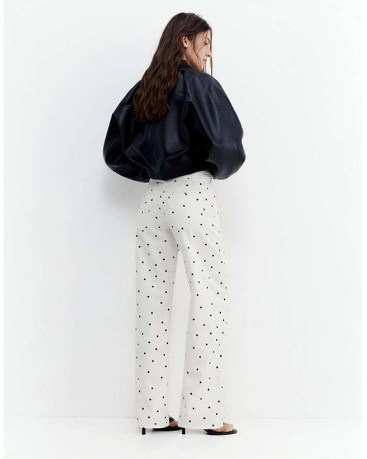 Pull&Bear White Polka Dot Straight-leg Jeans