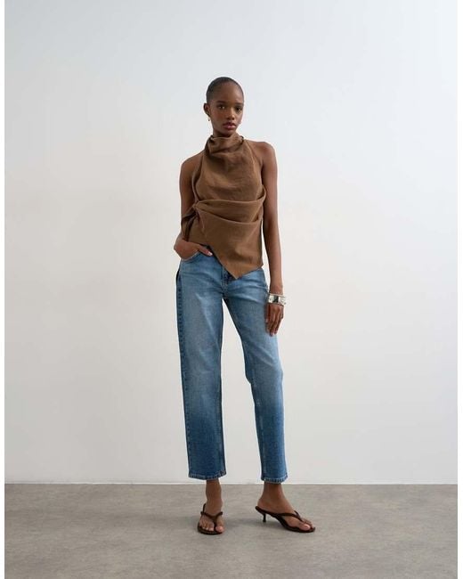 TOPSHOP Blue Orson Mid Rise Comfort Straight Jean
