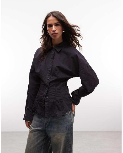 Weekday Blue Cinched Waist Shirt With Seam Detail