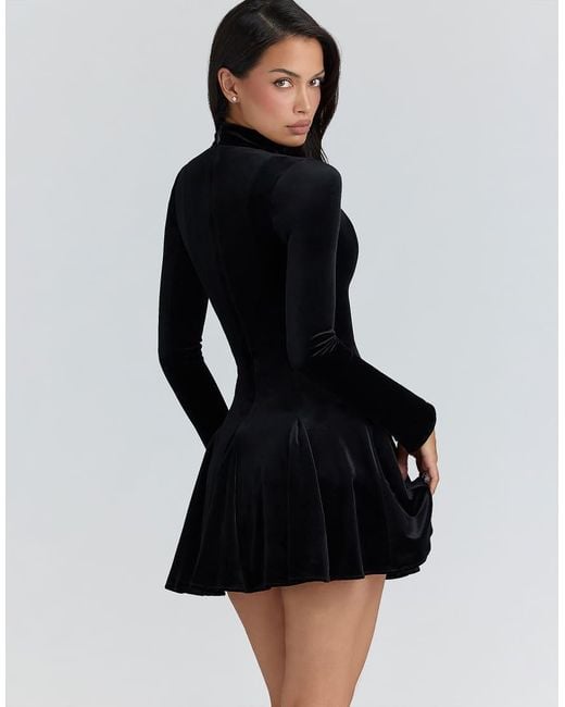 House Of Cb Black Stella Velvet Keyhole Mini Dress