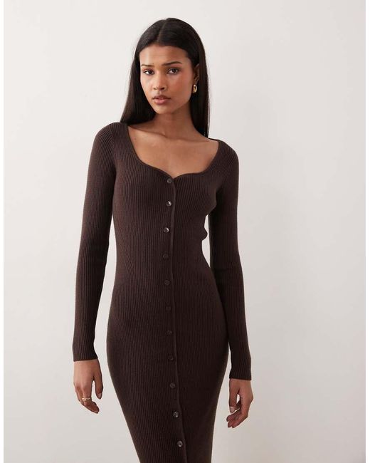 Abercrombie & Fitch Natural Long Sleeve V Neck Fitted Maxi Dress