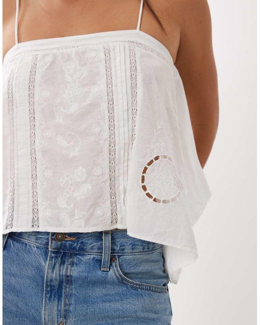 Mango White Embroidered Flowy Sleeveless Top