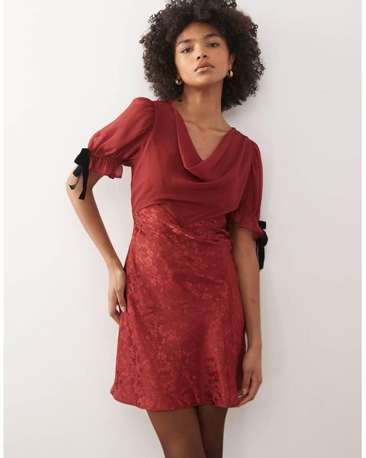 Reclaimed Vintage Red Mini Dress With Bow Puff Sleeves