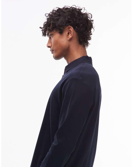 Tommy Hilfiger Blue Zip Long Sleeve Rugby Polo Shirt for men