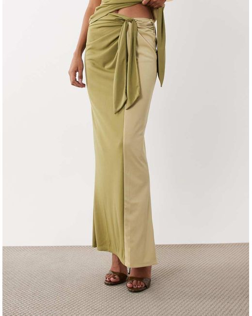 ASOS Natural Co-ord Colour Block Sarong Skirt With Drape Tie Front